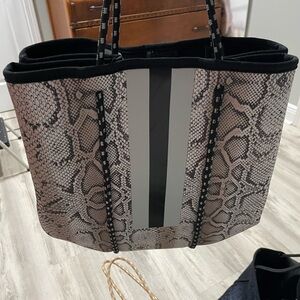 Neoprene Snake Print Tote Bag with wristlet